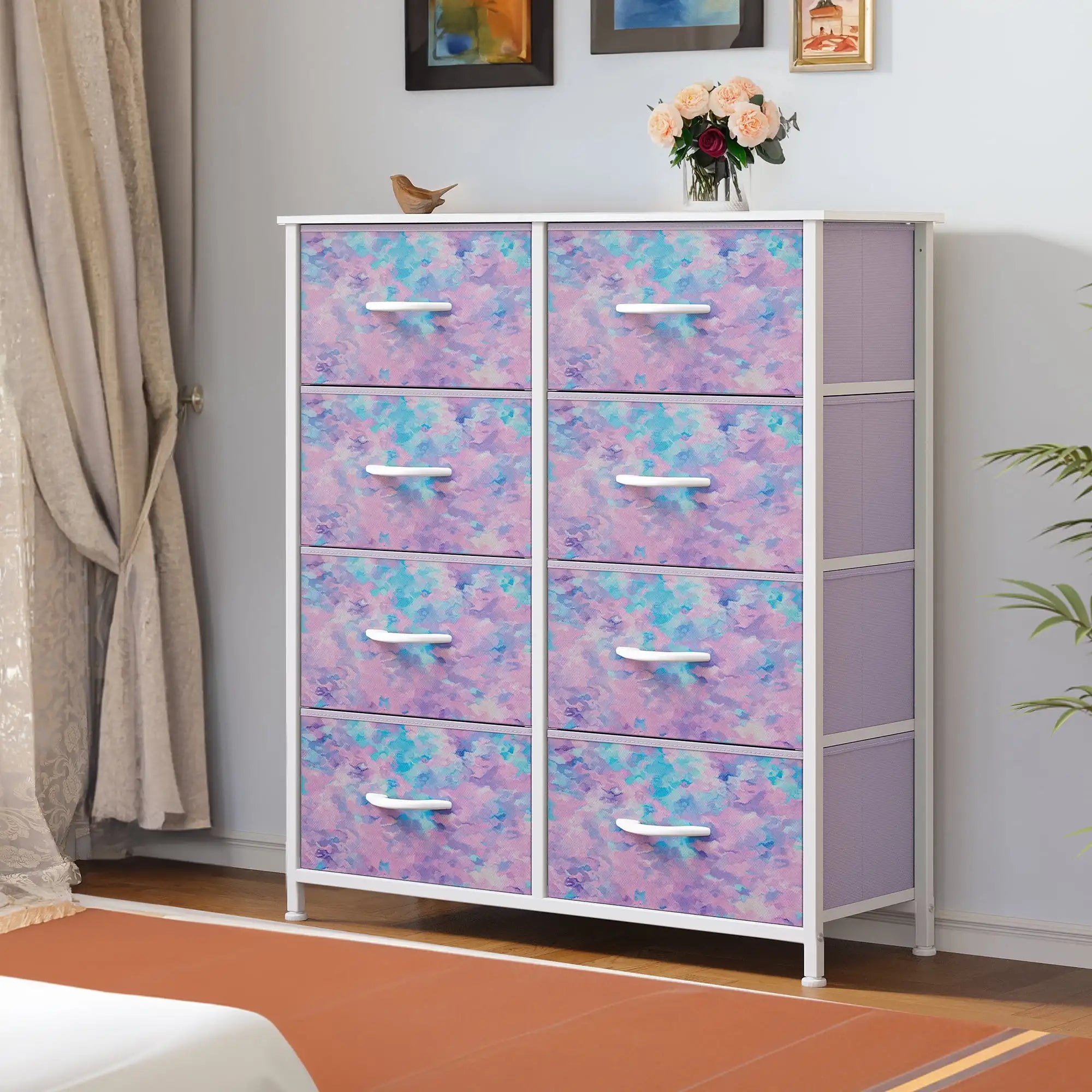 8-Drawer Fabric Dresser, Storage Organizer for Bedroom, Closet, Living Room, Tie-Dye Purple