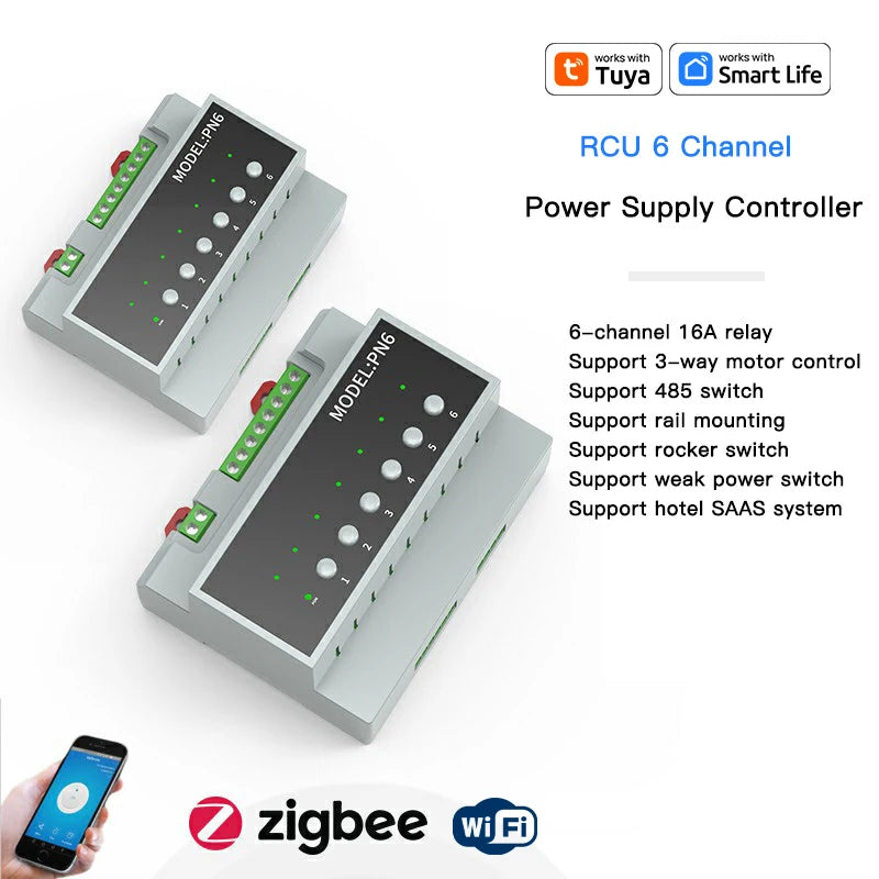 Tuya Smart Zigbe WIFI 6 CH 16A Relay Switch Module 6-way Power Remote Control Appliance Control Relay Module 110V-240V