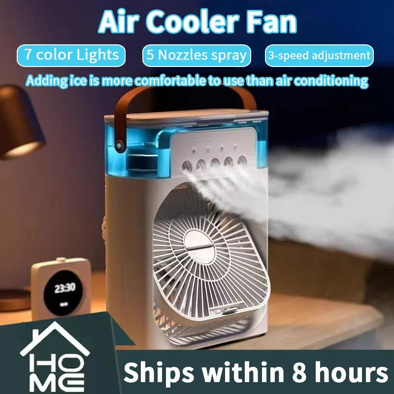 Mini 3 in 1 Air Conditioner Fan USB Desktop Cooler with Humidifier LED