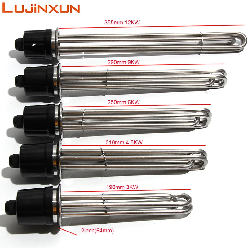 LUJINXUN Tri Clamp Heating Element G2"/1.5" Ten Immersion Water Tubular Electric Heater for Brewing 1.5KW-12KW SUS304 220V 1pc