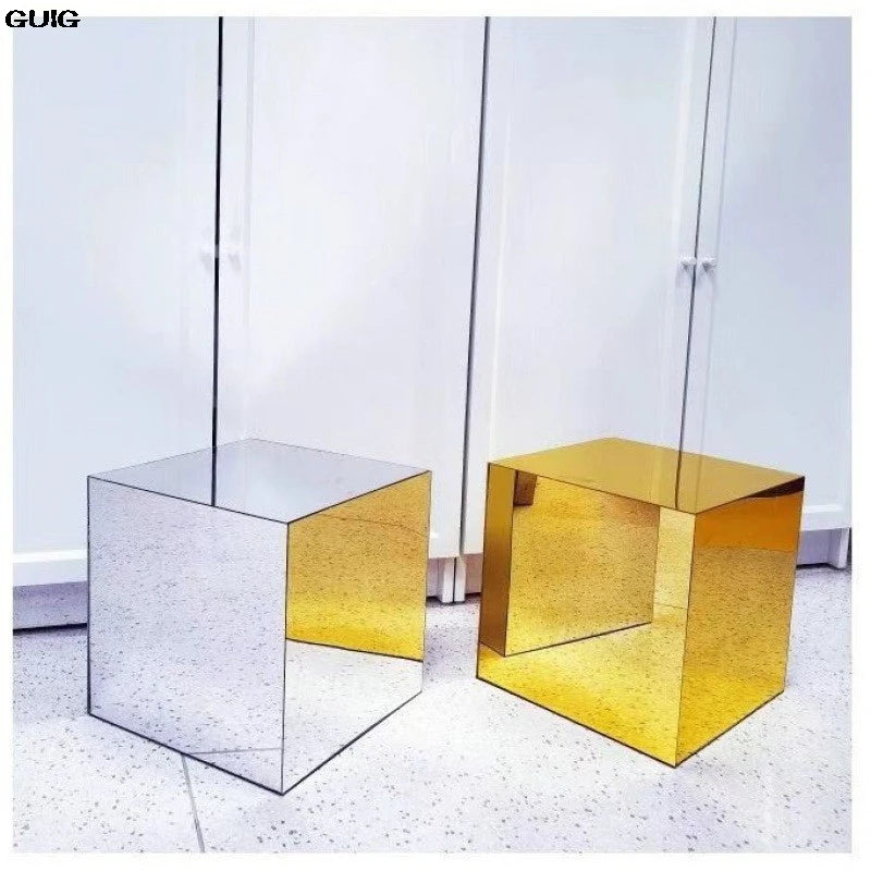GUIG Mirror Acrylic Square Coffee Table Side Few Simple Bedside Table Decoration Window Base Aesthetic Furniture Meuble Chambre