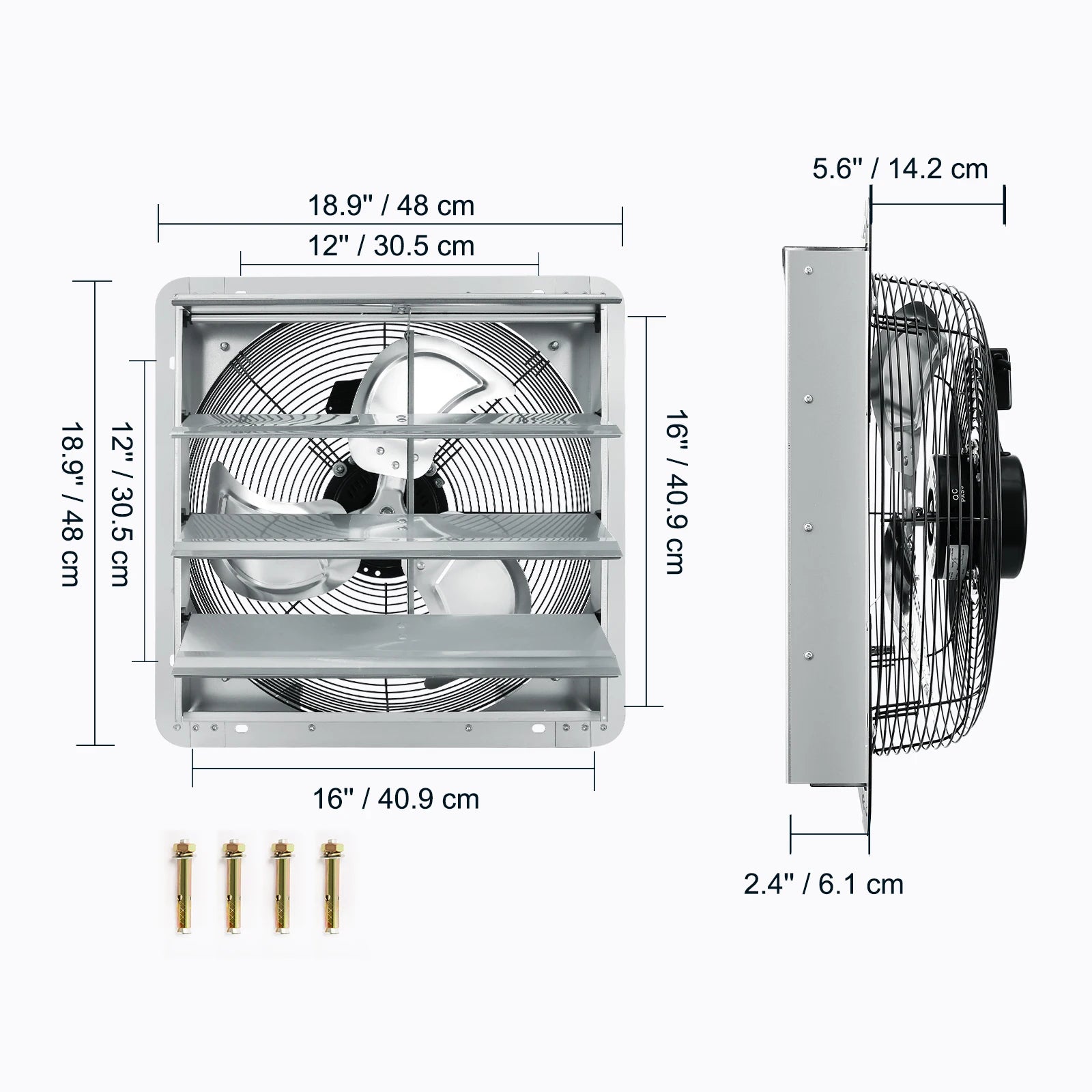 VEVOR Shutter Exhaust Fan 10/1214/16'' EC/AC-motor 940 CFM 10-Speed Adjustable Wall Mount Attic Fan Powder-coated Steel