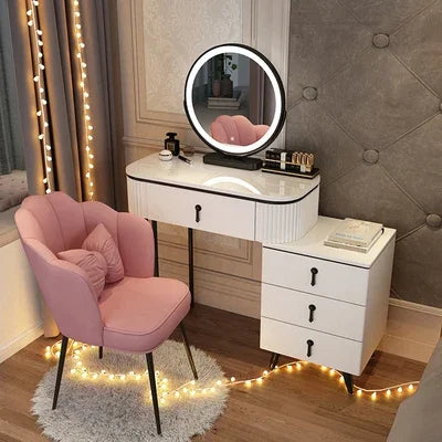 Makeup Vanity Minimalist Dressing Table Led Mirror White Lights Nordic Modern Extension Tables Drawers Meuble Bedroom Furnitures
