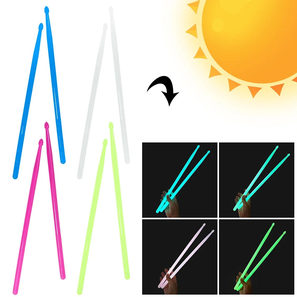2 Pcs 5A Light Up Drum Sticks Luminous Drum Stick Nylon Fluorescent Drumsticks for Adults Kids Professional for Drummer Gifts