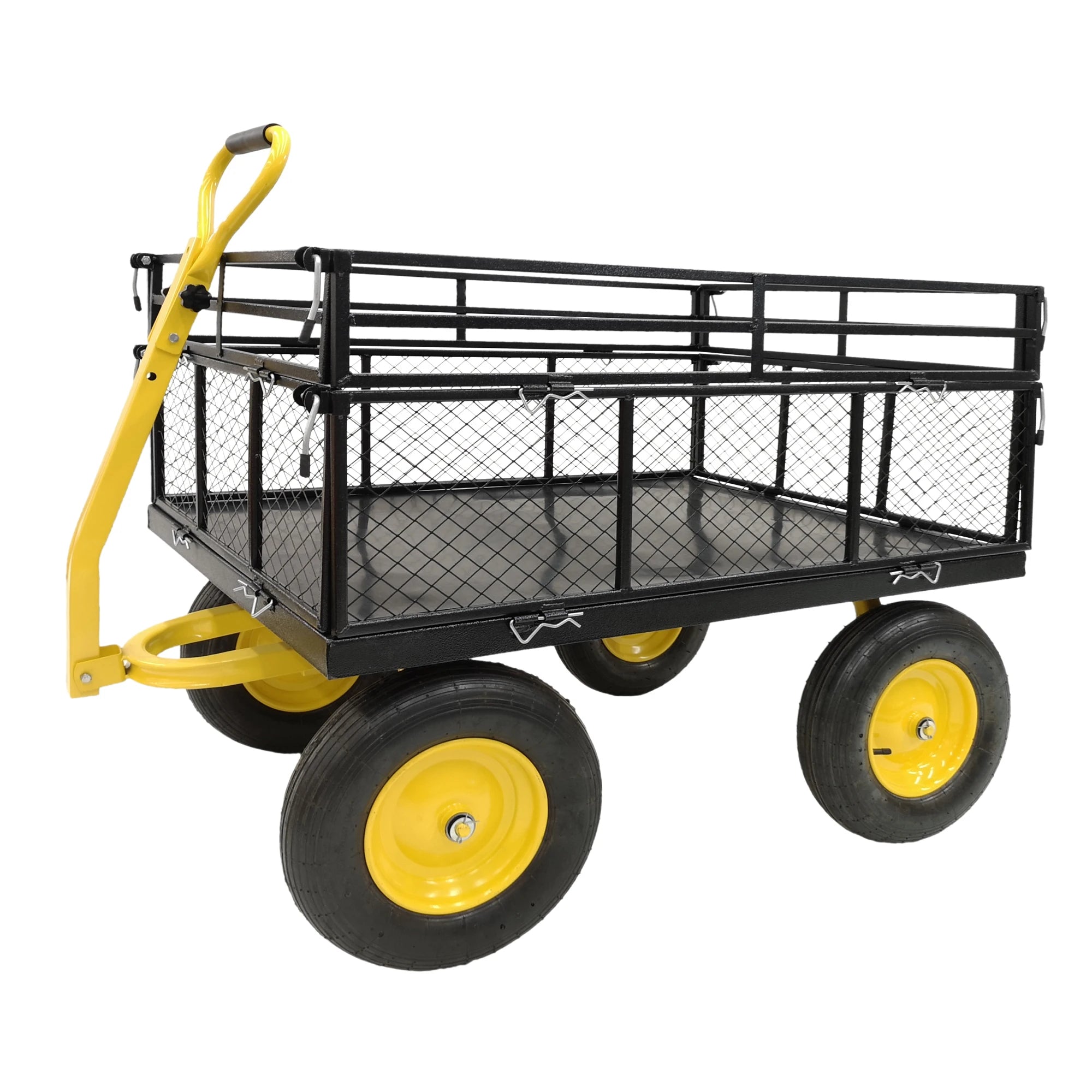 LZBEITEM Steel Garden Cart, Heavy Duty 1400 lbs Capacity, with Removable Mesh Sides to Convert into Flatbed, with16 in Tires