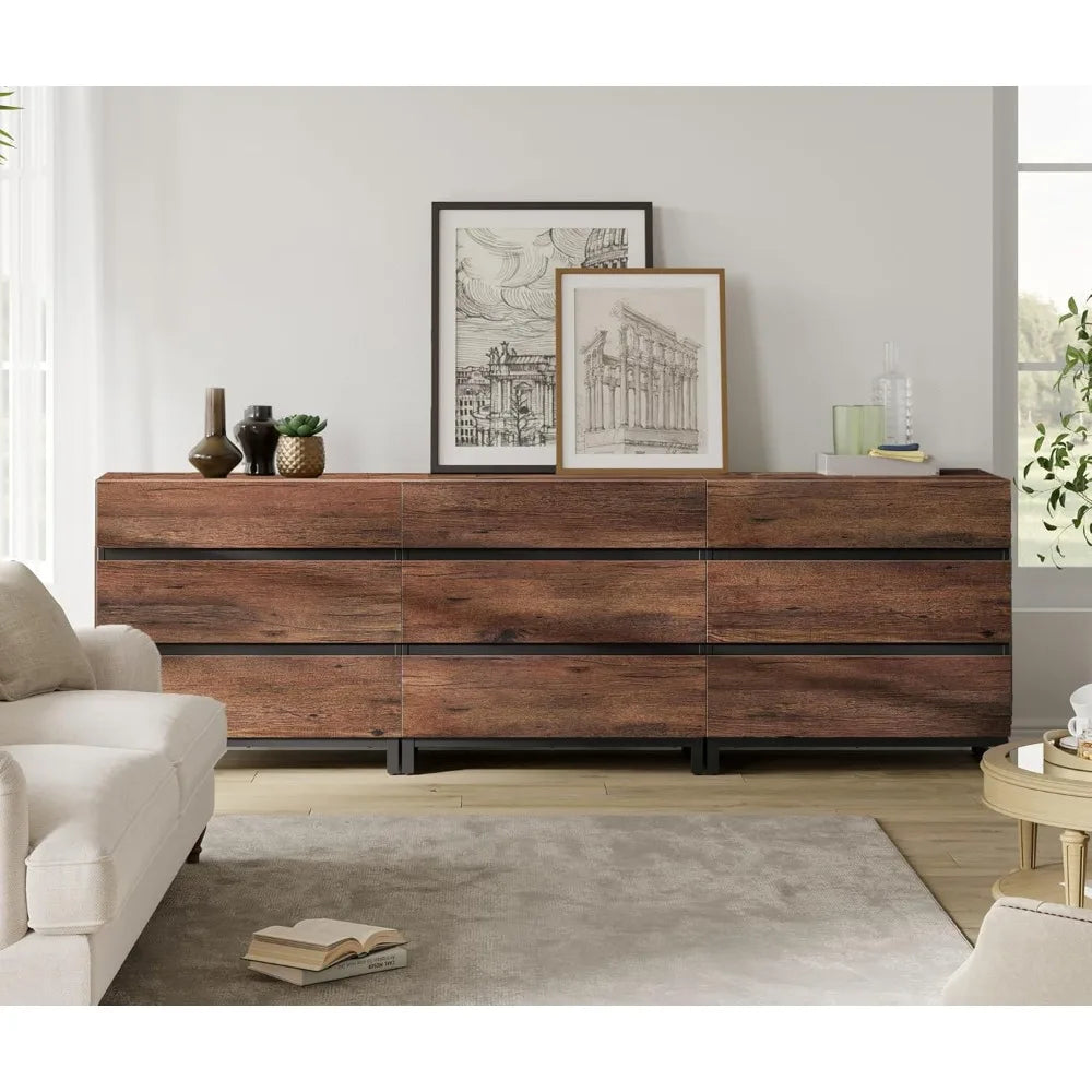 Dresser for Bedroom, Closet Organizers and Storage with 9 Drawers, Chest of Drawers with Metal Base, Wooden Modern Dresser for