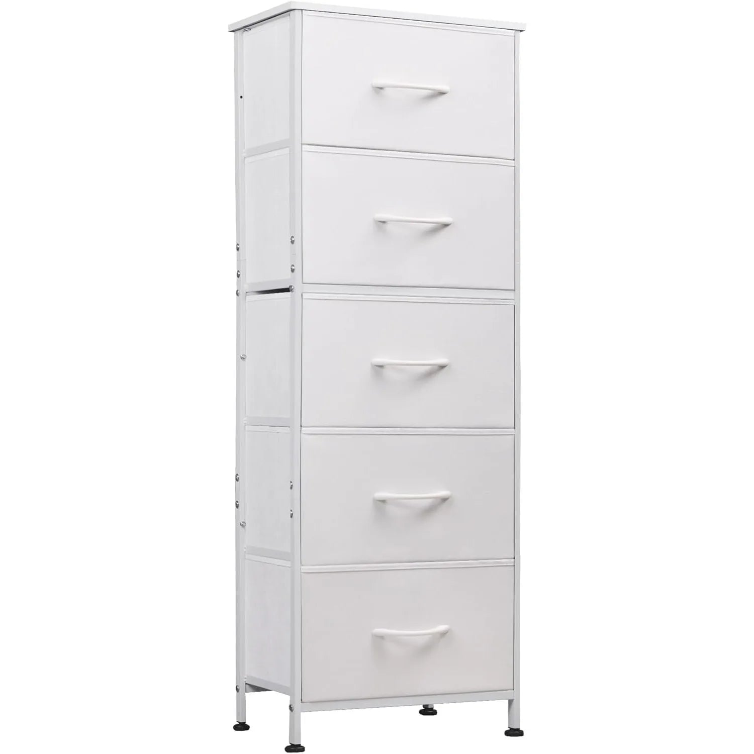 Fabric Dresser, 5-Drawer Tall Dresser for Bedroom, Storage Dresser Organizer with Fabric Bins, Wood Top, Sturdy Steel Frame