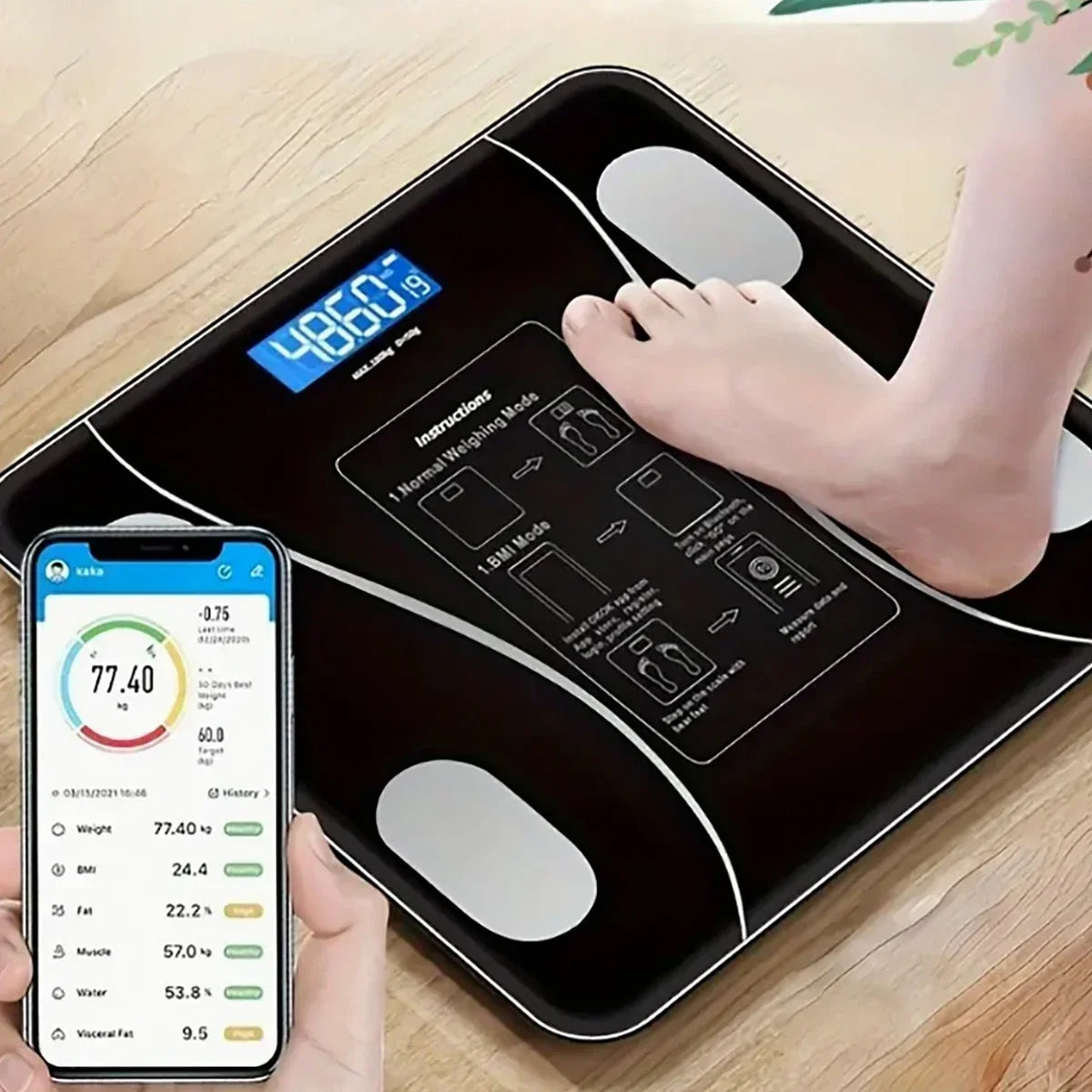 Smart Digital Bathroom Scale, Battery-Powered, Wireless, with Body Fat Monitoring for Home Use, for Women,Men