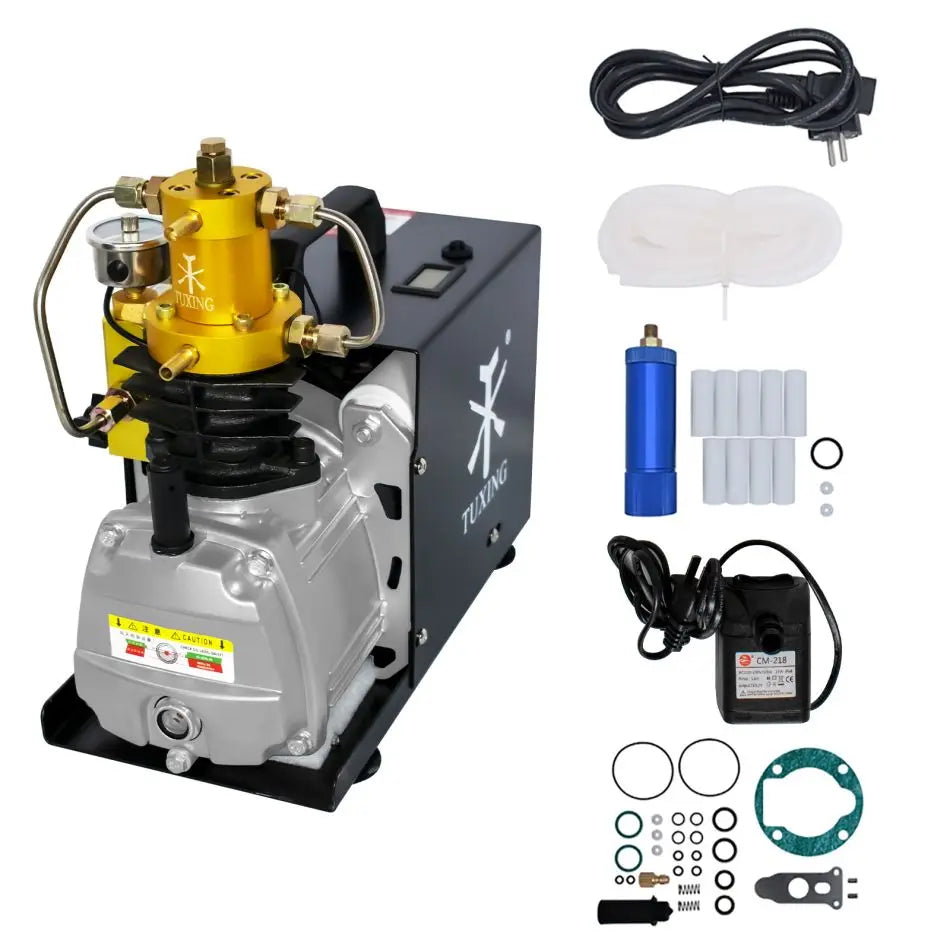 TUXING TXES022 300Bar PCP Air Compressor 4500Psi Electric High Pressure Air Compressor Auto Stop for Scuba Diving PCP Rifle