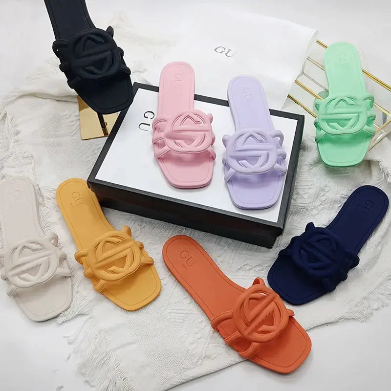Women's Summer Flat Slippers - Trendy "One Word" Design, Versatile Holiday Outing Slides | AlluCanFind