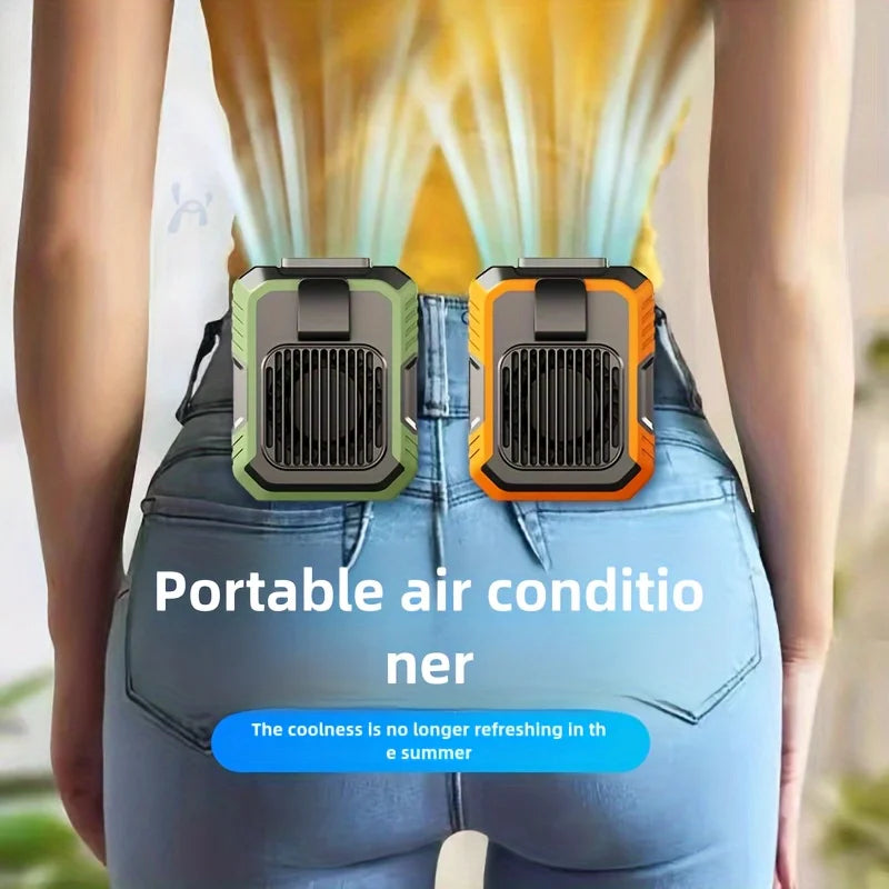 Portable leafless waist fan with belt clip, USB charging power bank an