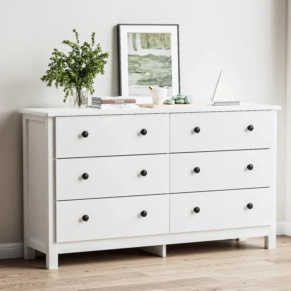 Dresser, Modern 6 Drawer Double Dresser for Bedroom with Knobs, Adults & Kids Wide Dressers & Chests of Drawers