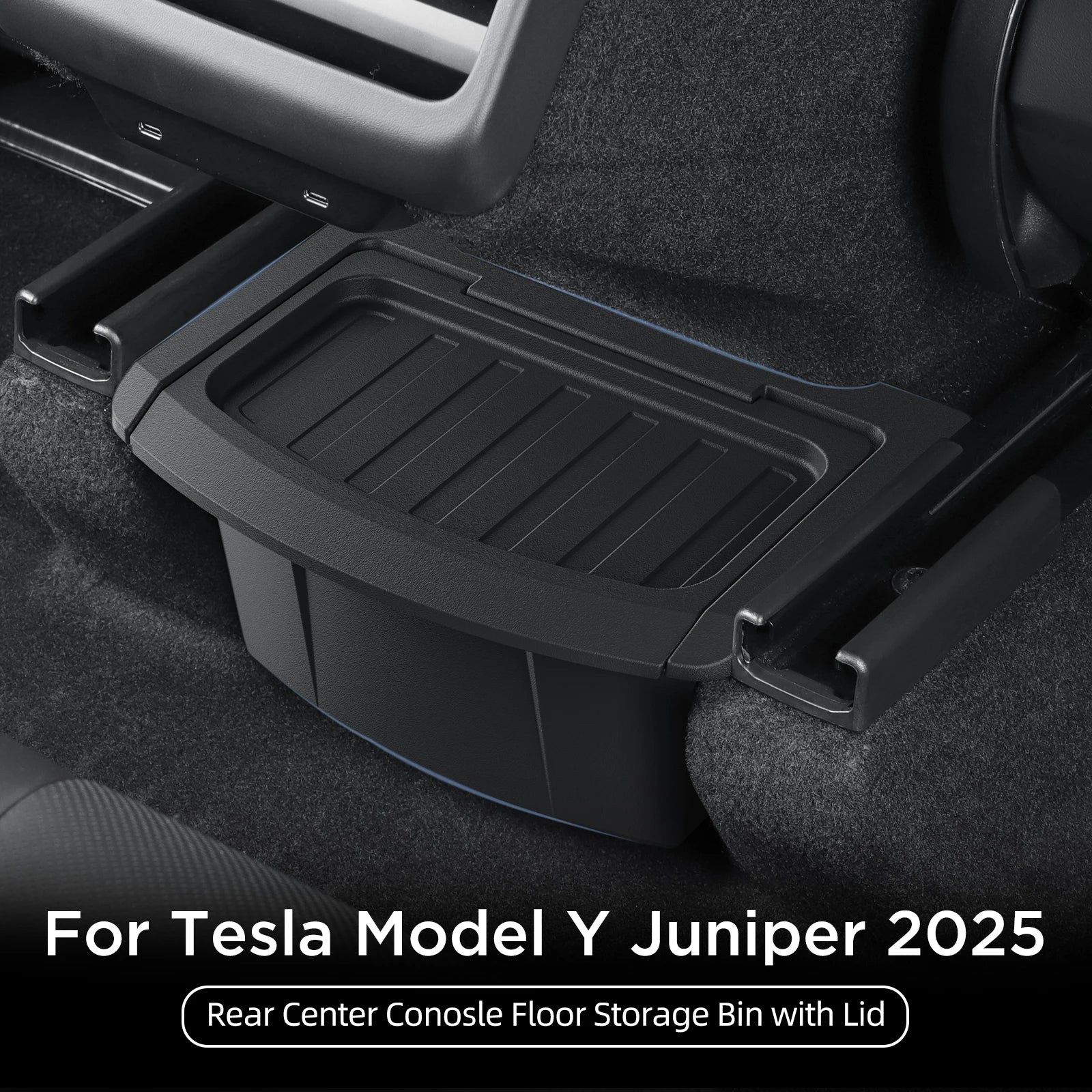SMABEE for Tesla Model Y Launch 2025 Juniper Car Armrest Rear Storage Box Tray Accessories Tidying TPE Black