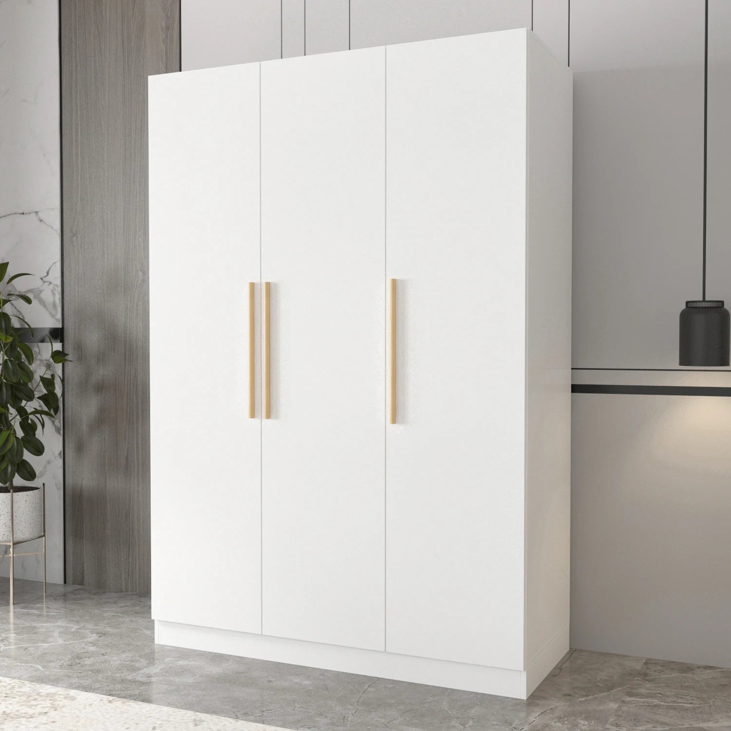 FUFU&GAGA 3-Door Armoire Wardrobe For Clothes Storage With Storage Shelves & Hanging Rod, Wardrobe Closet With Handles, White