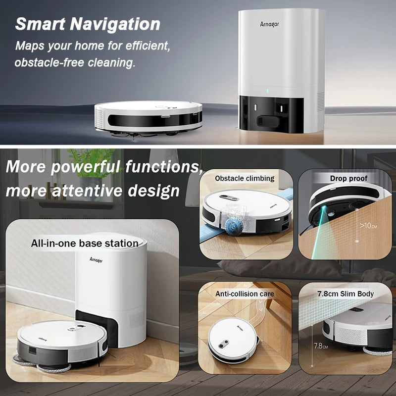 Arnagar S10 Robot Vacuum Cleaner Auto Empty Dust Collection Sweep Mop 4000Pa 2550mAh Low Noise APP Control for home cleanning