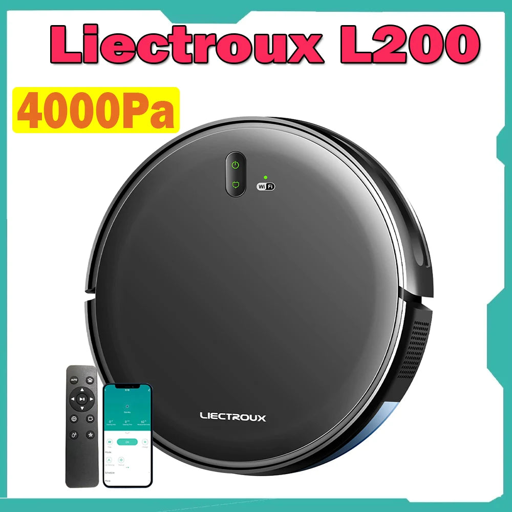 Liectroux L200 Robot Vacuum Cleaner Max 4000Pa Suction Smart Mapping 230ml Electric Control Water Tank