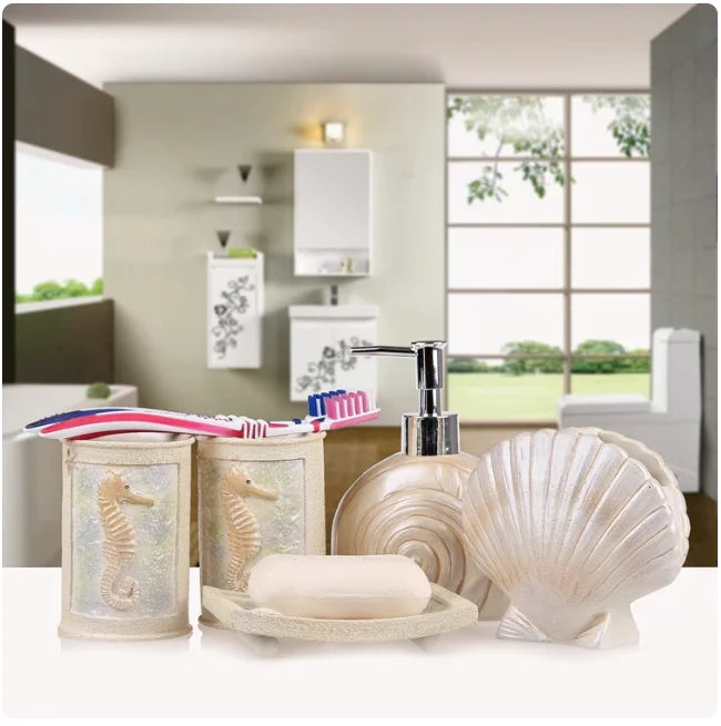 European 5pcs Bathroom Set/Resin Bathroom Accessories Kit/Toothpick Holder/Soap Dispenser/Tooth Brush Holder/Cup Soap Dish Tray