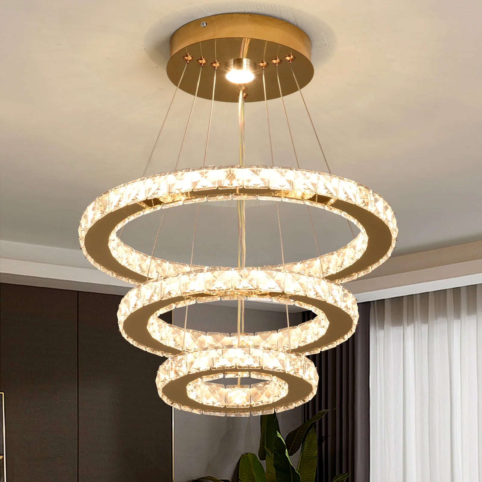 Crystal Luxury Pendant Lights for Living Room Remote Control Chandelier Lamp Bedroom Dining Room Smart Hanging Lighting Fixtures