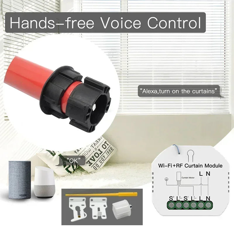 Customized Smart 25mm Curtain Motor Electric Roller Blinds Shutter Tubular Motor 38mm Tube Tuya Wifi Curtain Switch Moudle Alexa