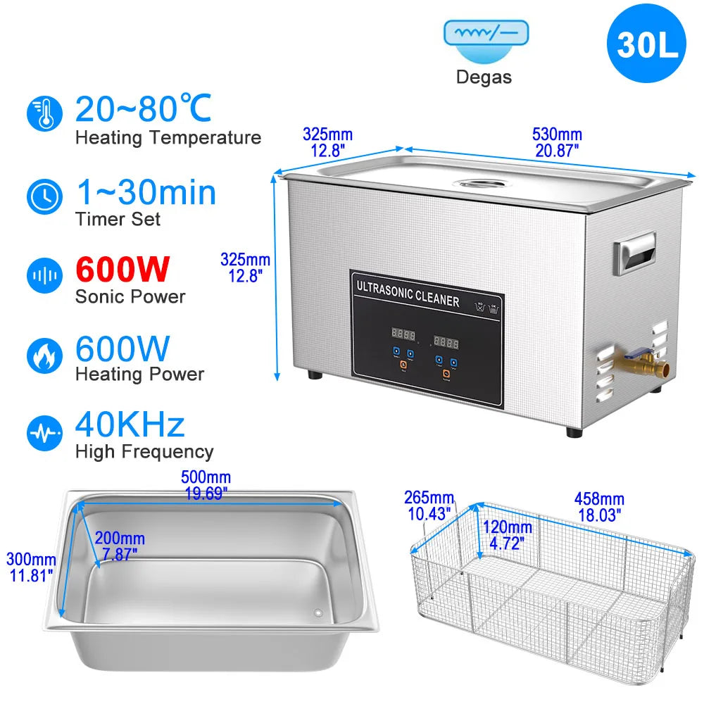 Ultrasonic Cleaner 1L 2L 3L 6L 10L 22L 30L Ultrasonic Bath EU UK Plug Portable Heated 600W Cleaning Washing Ultrasound Machine