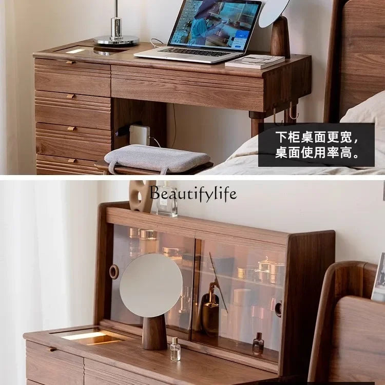 FG11Black walnut dresser bedroom log Japanese multifunctional solid wood makeup table