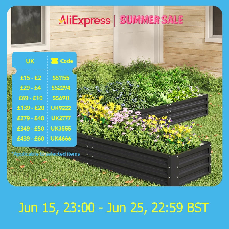 Black L Shaped Galvanized Steel Raised Garden Bed