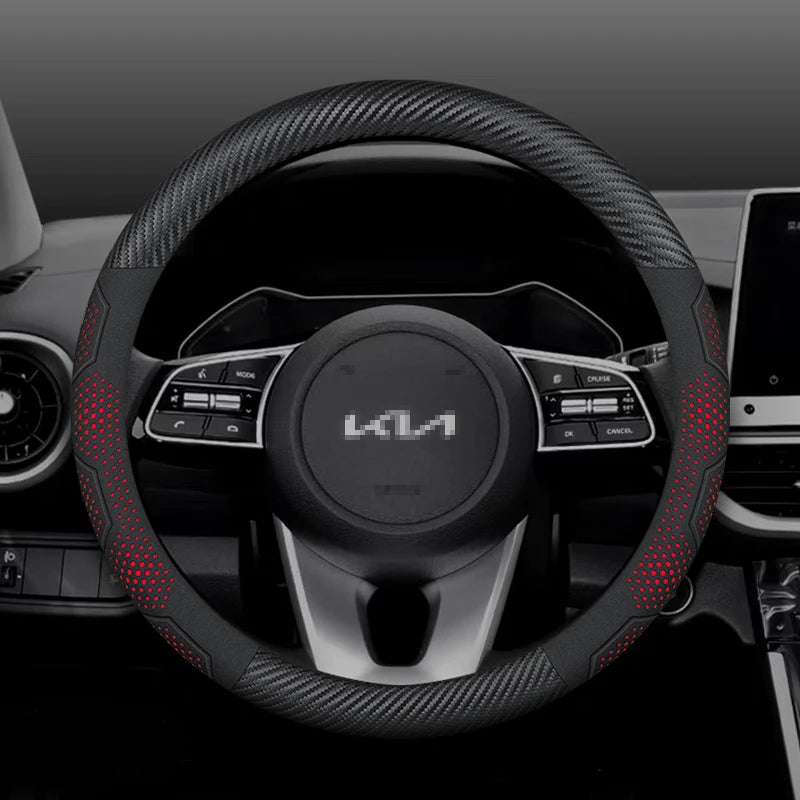For Kia K5 Sportage Picanto Xceed Rio Cerato Soul Carens Seltos Carbon fiber Suede Car Steering Wheel Cover Auto Accessories