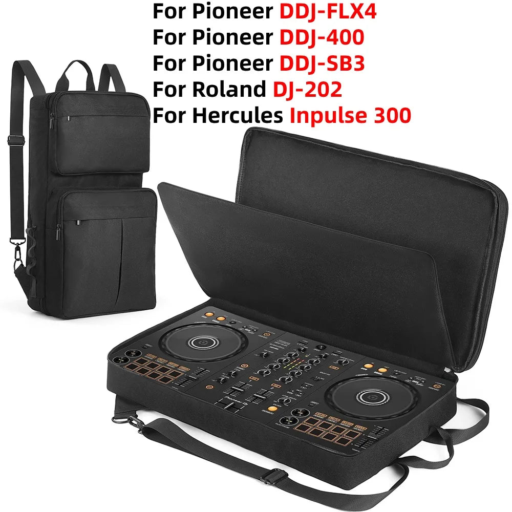 DJ Backpack for Pioneer DDJ-400/DDJ-FLX4 for Roland DJ-202 DJ Mixer Case DJ Controller Case Shockproof Adjustable Shoulder Strap