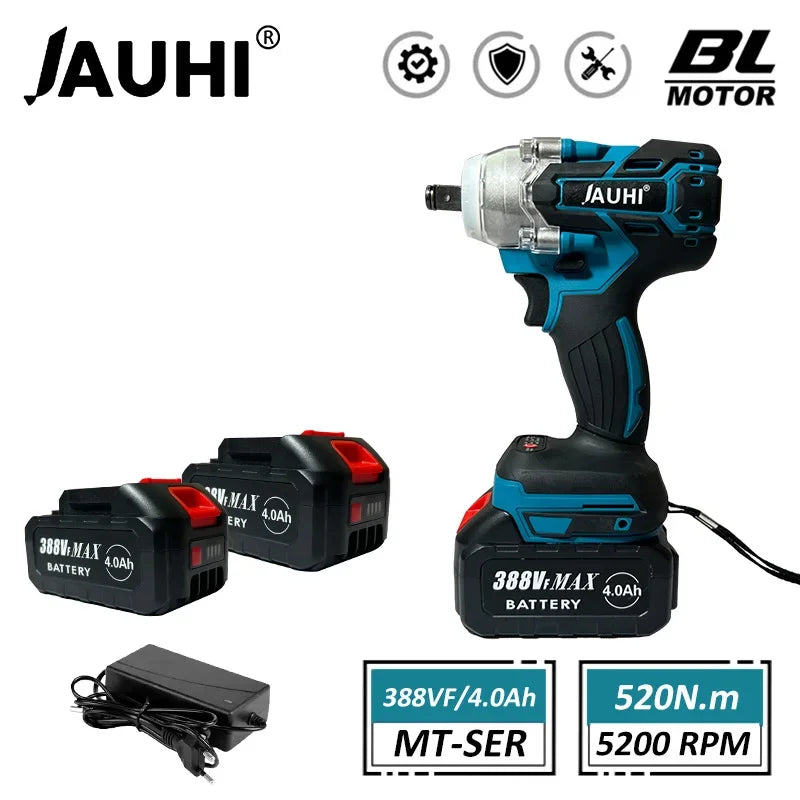 JAUHI 520N.M Brushless Electric Impact Wrench Cordless Electric Wrench 1/2 Inch Screwdriver Power Tools For Makita 18V Battery