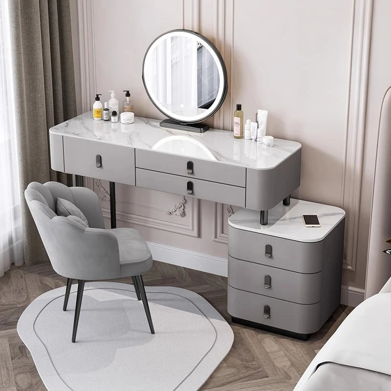 Wood Shelf Mirror Vanity Table Storage Modern Desgin Cosmetics Beauty Dressing Table System Comfortable Penteadeira Furniture