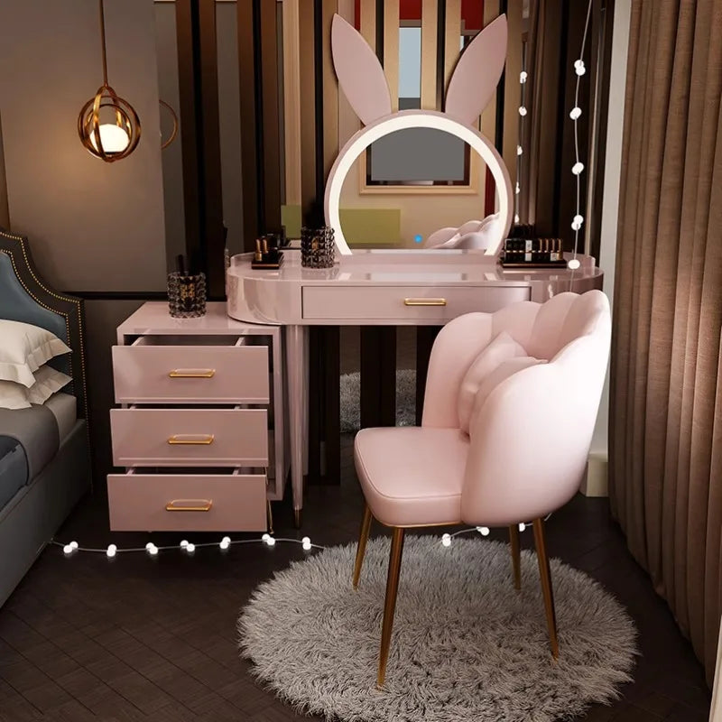 2025 New Pink Vanity Table Luxury Modern Simple Woman Small Makeup Dressers Girl Drawers Mirror Coiffeuse Furniture Home