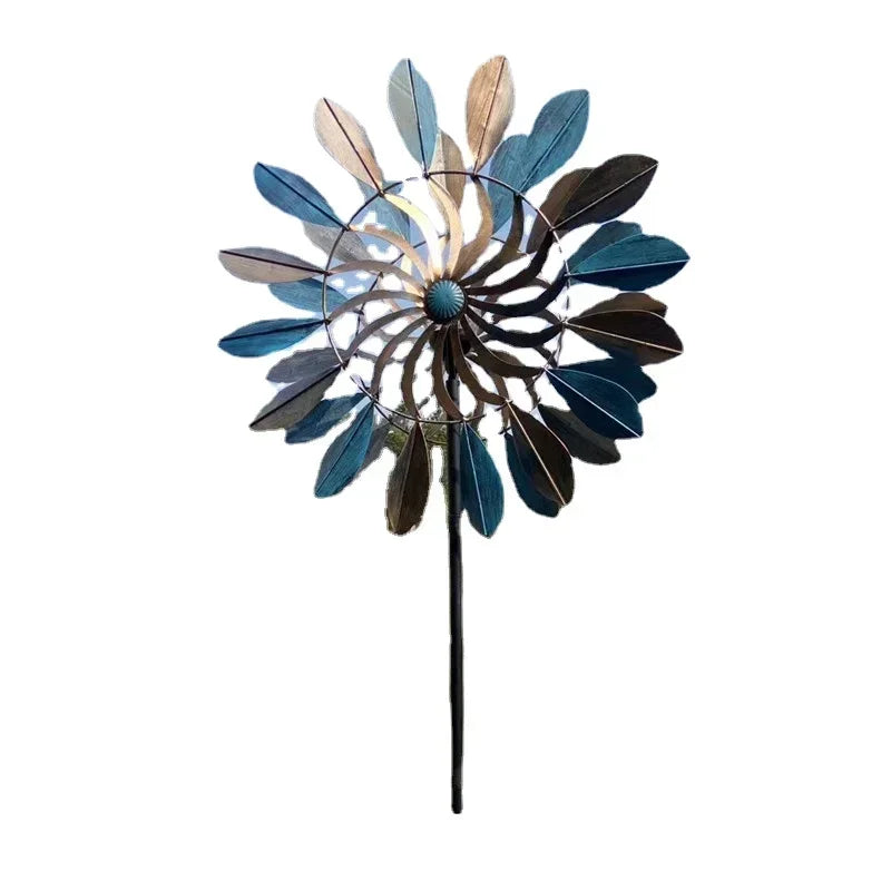 Outdoor Lawn Standing Ornaments Colorful Iron Big Pinwheel Garden Courtyard Solar Lights Rotating Luminescence Windmill Decor