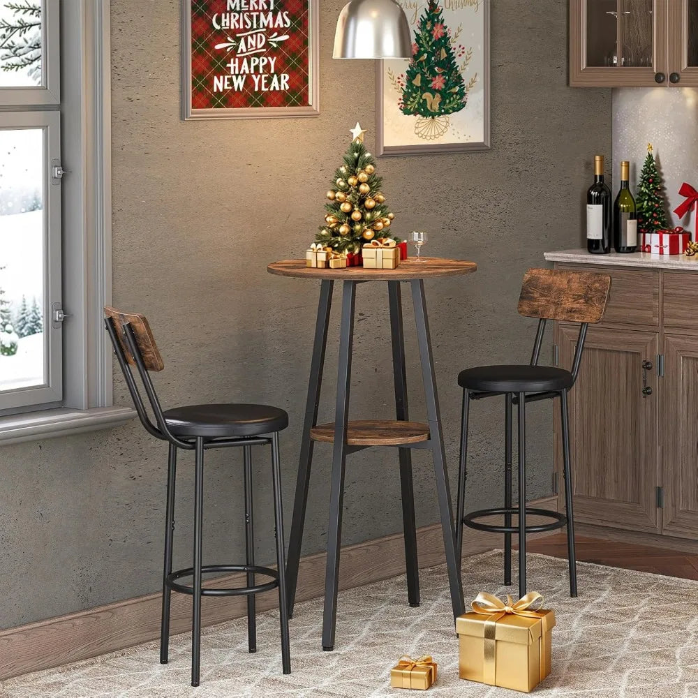 Bar Table, Round Pub Table, 2-Tier with Storage, 37.4" High Top for Small Spaces, with Top Particleboard for Kitchen