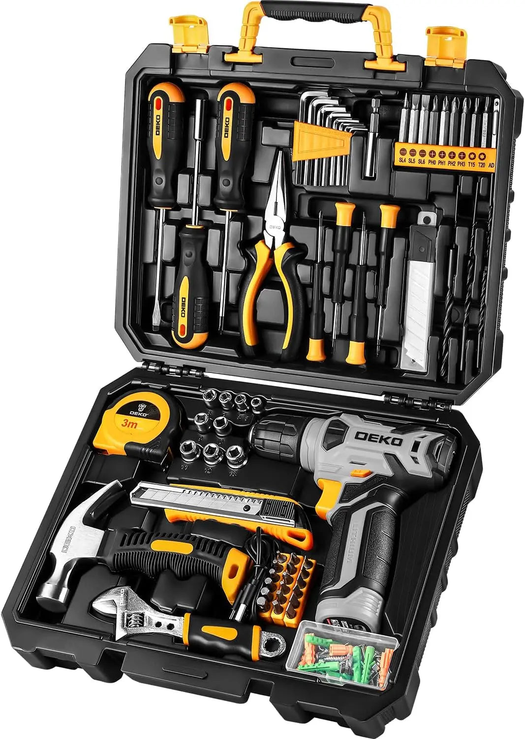 DEKO 126-Pc. Home Tool Kit w/ 8V Cordless Drill