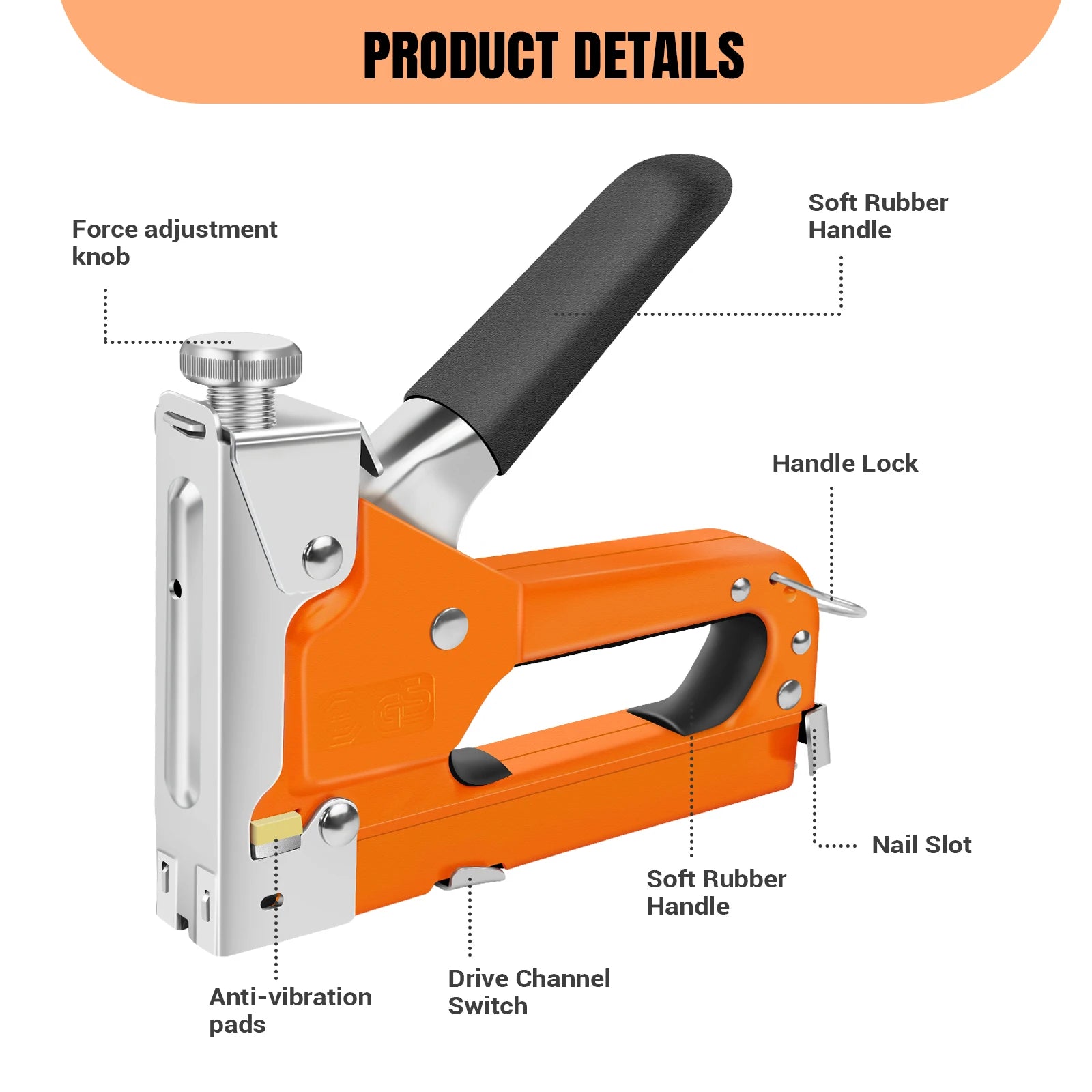 3 in 1 Manual Staple Gun Brad Nailer Heavy Duty,  Alloy Steel, Rubber Handle, 3000 Staples for Upholstery Wood, Easy to Use