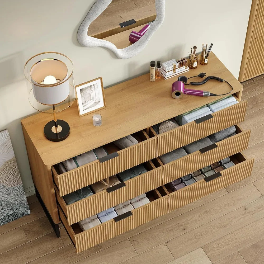 6 Drawer Double Dresser 54''W Modern Dresser Wood Storage Dressers & Chests of Drawers for Closet, Bedroom Living Room, Hallway