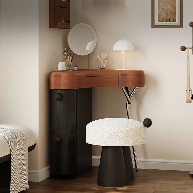 Portable Wood Vanity Tables Black Stool Small Chair Drawers Makeup Dressers Bedroom Girl Mirror Corner Coiffeuse Furniture Home