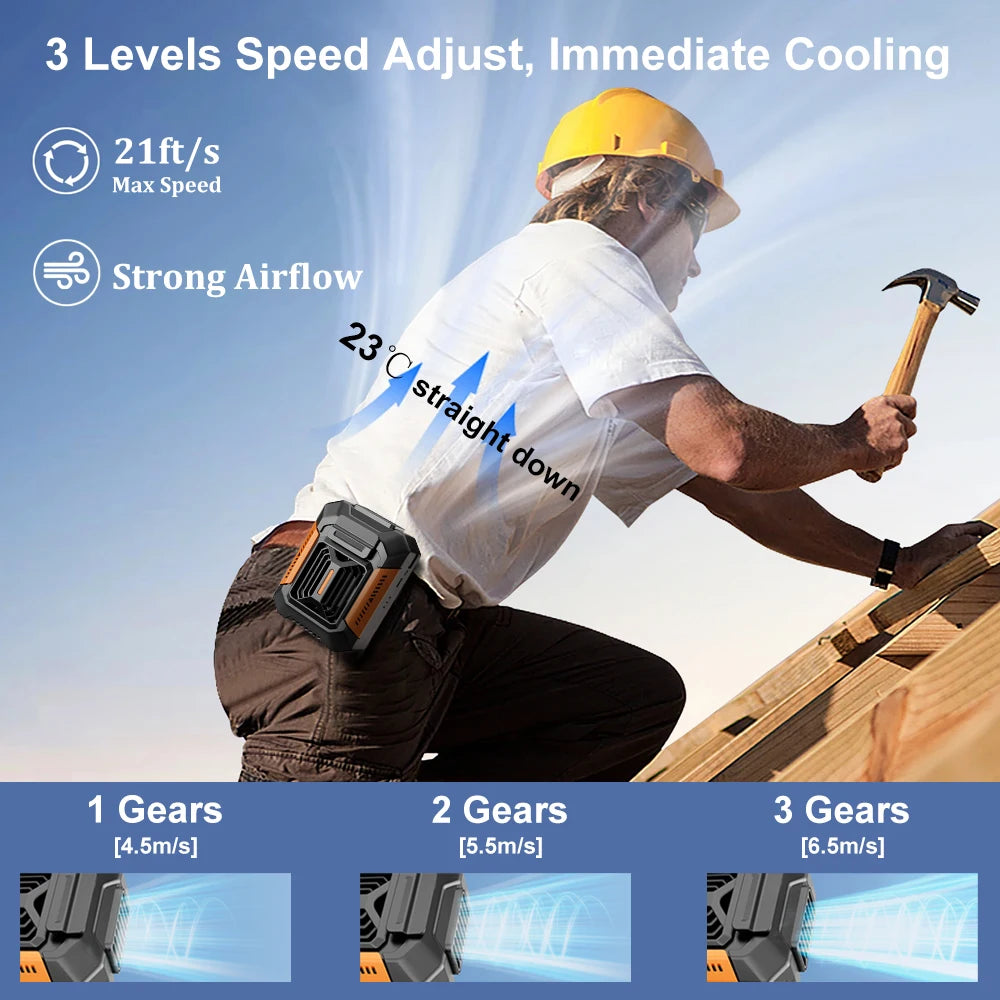 Outdoor Portable Waist & Neck Fan | USB Rechargeable with LED Light & Built-in Power Bank