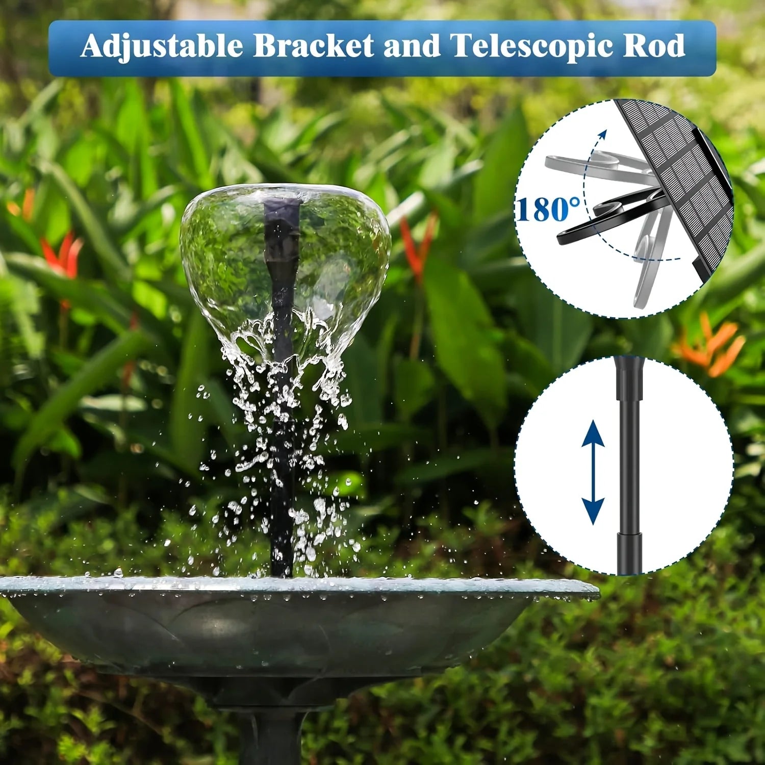 20W Solar Water Pump Kit, Solar Powered Water Fountain Pump with 6 Nozzles, Water Feature Outdoor Fountain for Bird Bath