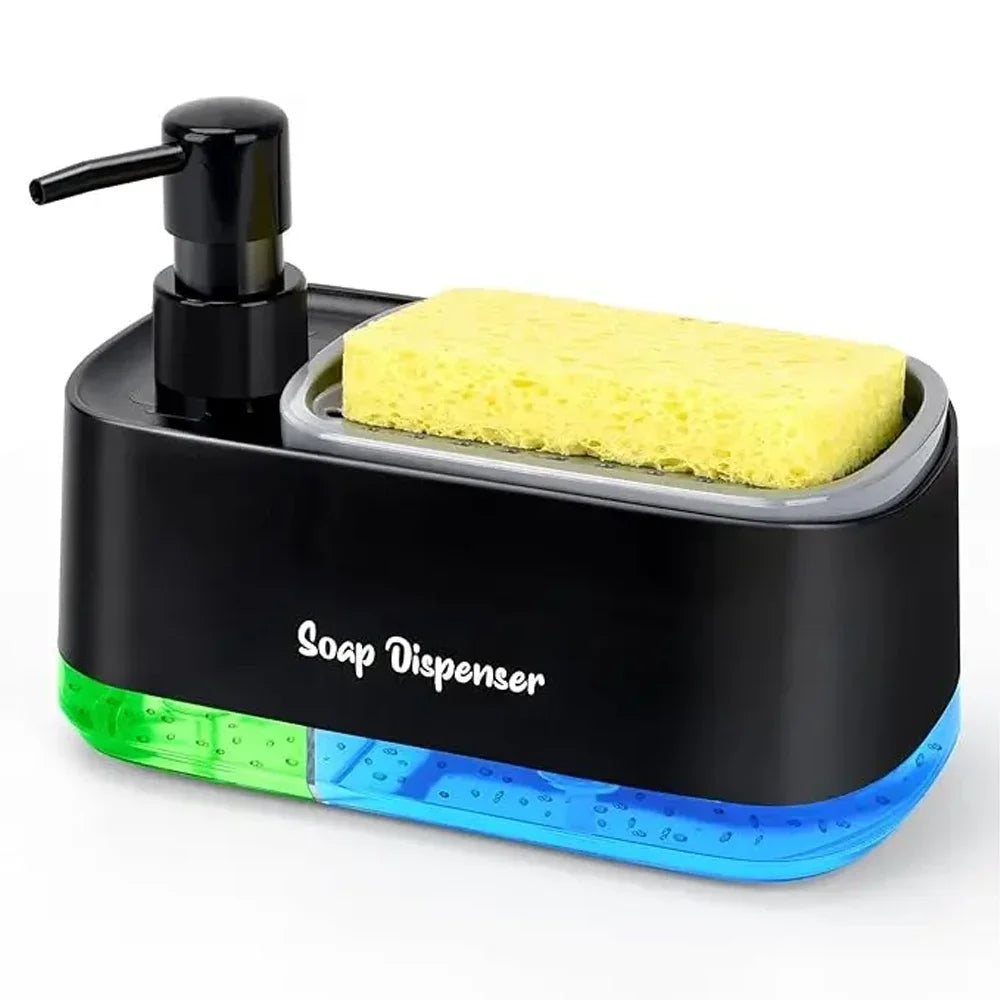 Hand and Dish Soap Dispenser Set Detergent Dispenser Sponge Holder 2-in-1 Countertop Soap Pump Kitchen Sink Cleaning Tool