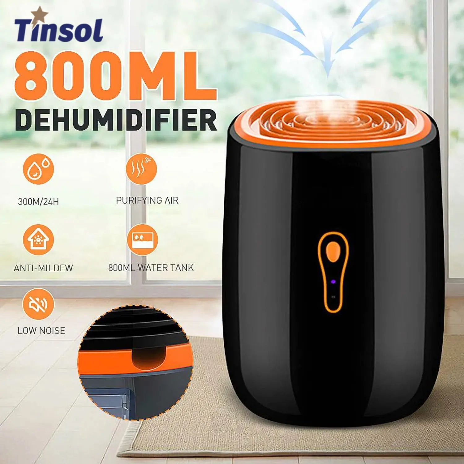 TINSOL New Air Dehumidifier 800ml Portable Dryer Low Noise Purificatio