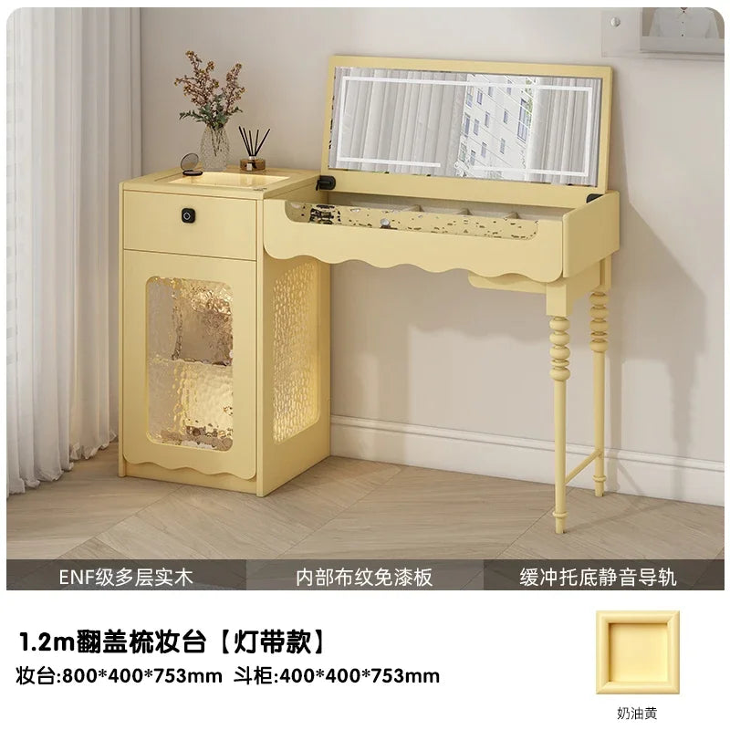 Simple Hairstyles Makeup Vanities Tables Mirror Flip Pink Light Bedroom Dressers Makeup Drawers Small Penteadeira Furniture Home