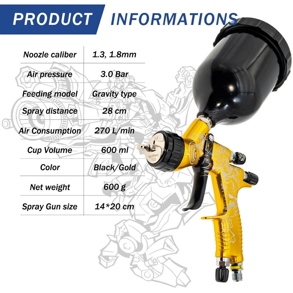 Cyberlimited Edition High Quality Spray Gun For Cars 1.3/1.8mm Nozzle Gold Painting Gun  Water Based Air Spray Gun Airbrush