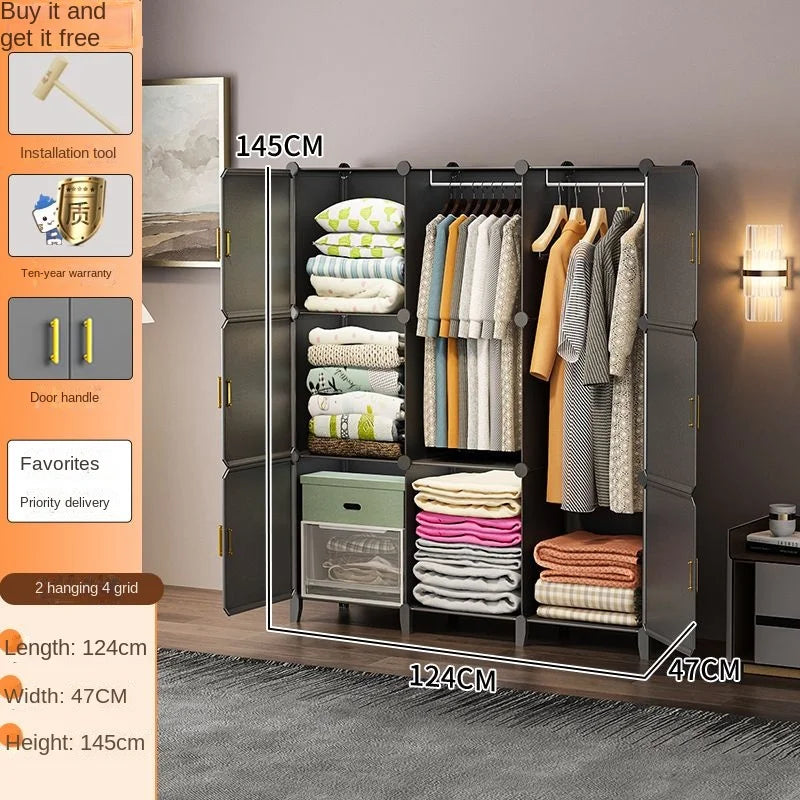 New Simple Wardrobe Clothes Assembly Plastic Collapsible Sturdy Dustproof Cabinets Dressers Cube Storage Locke Closet Furniture