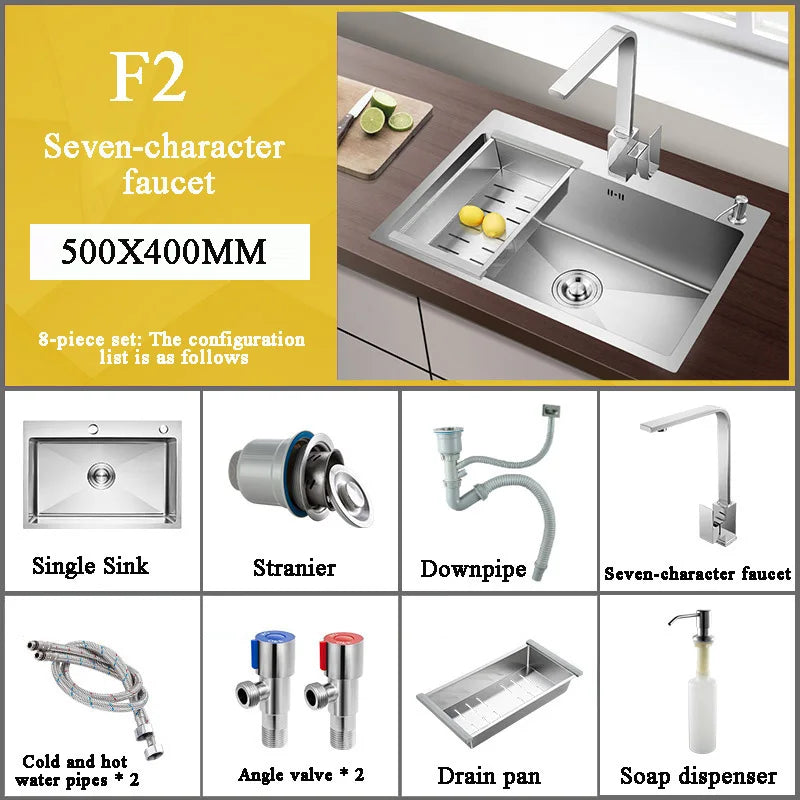 Stainless Steel Kitchen Sink Farm House Above Counter Undermounter Single Bowel Wash Basin with Faucet Drain Kitchen Accessories