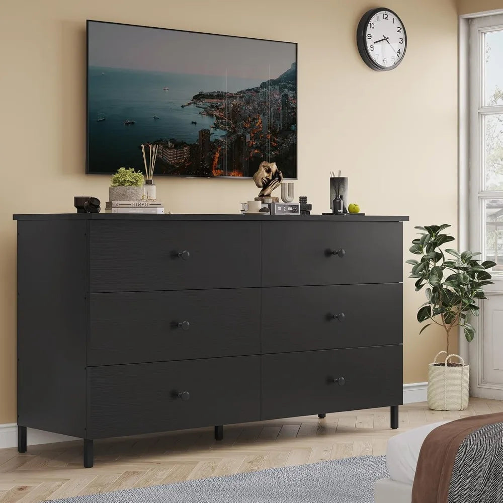 Wooden Dressers with Heavy Sturdy Steel Frame, Large Capacity Storage Chest of Drawers Bedroom, Living Room, Entryway