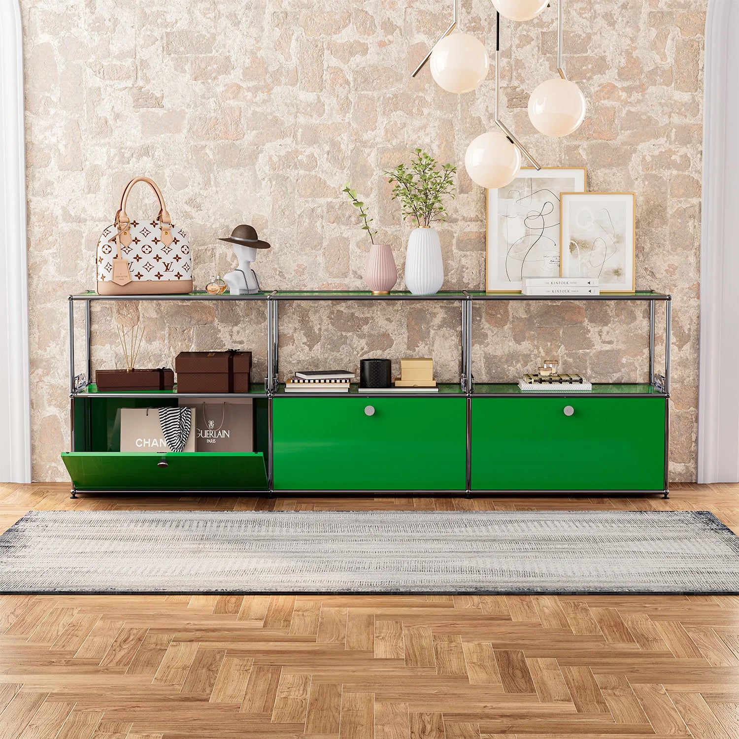 Brown Storage Cabinet Sideboard Haller Cabinet Storage Shelf Modular Furniture Stainless Steel Metal Board Living Room Cabinet