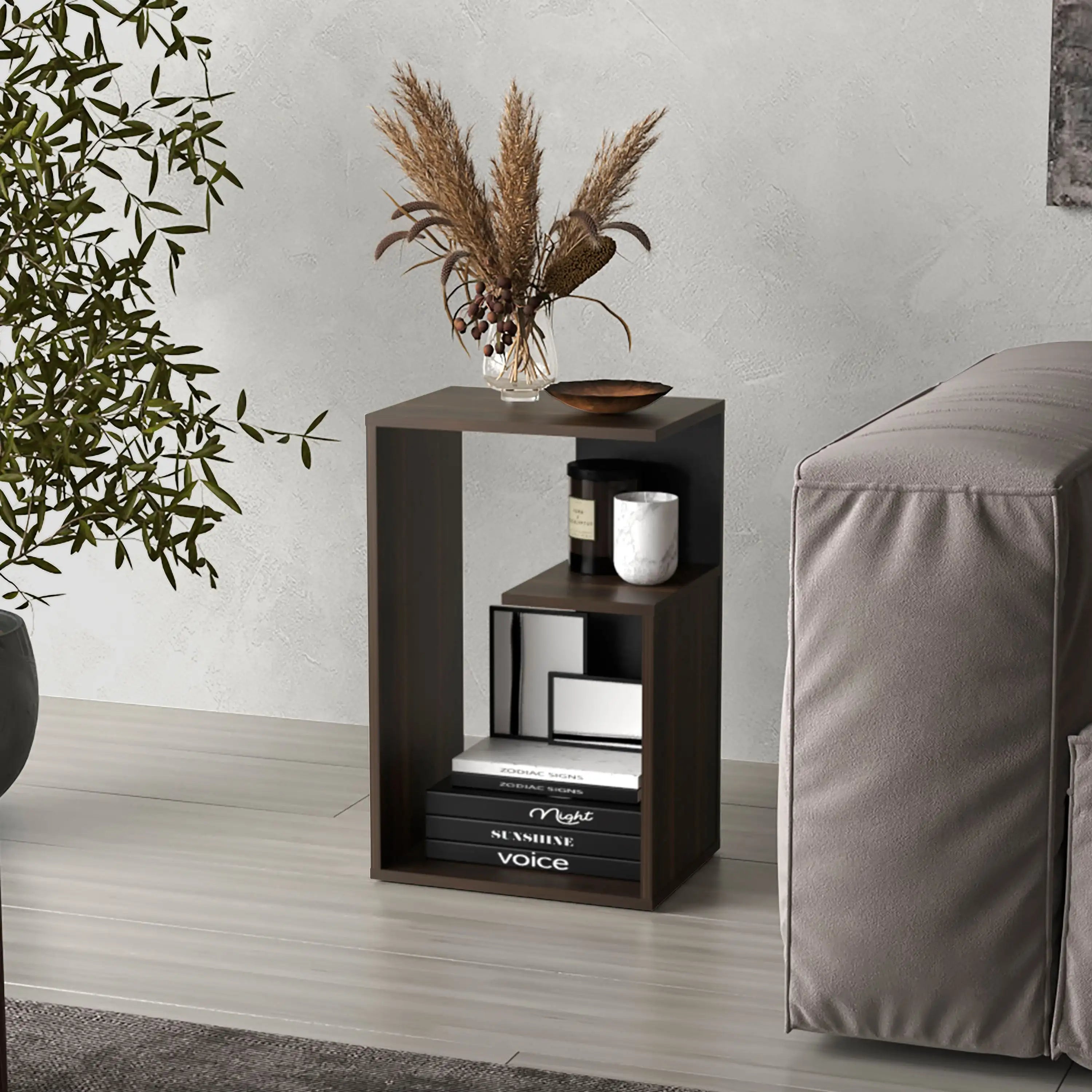 Everet 25" High 3-Tier Shelf Side Table Dark Oak