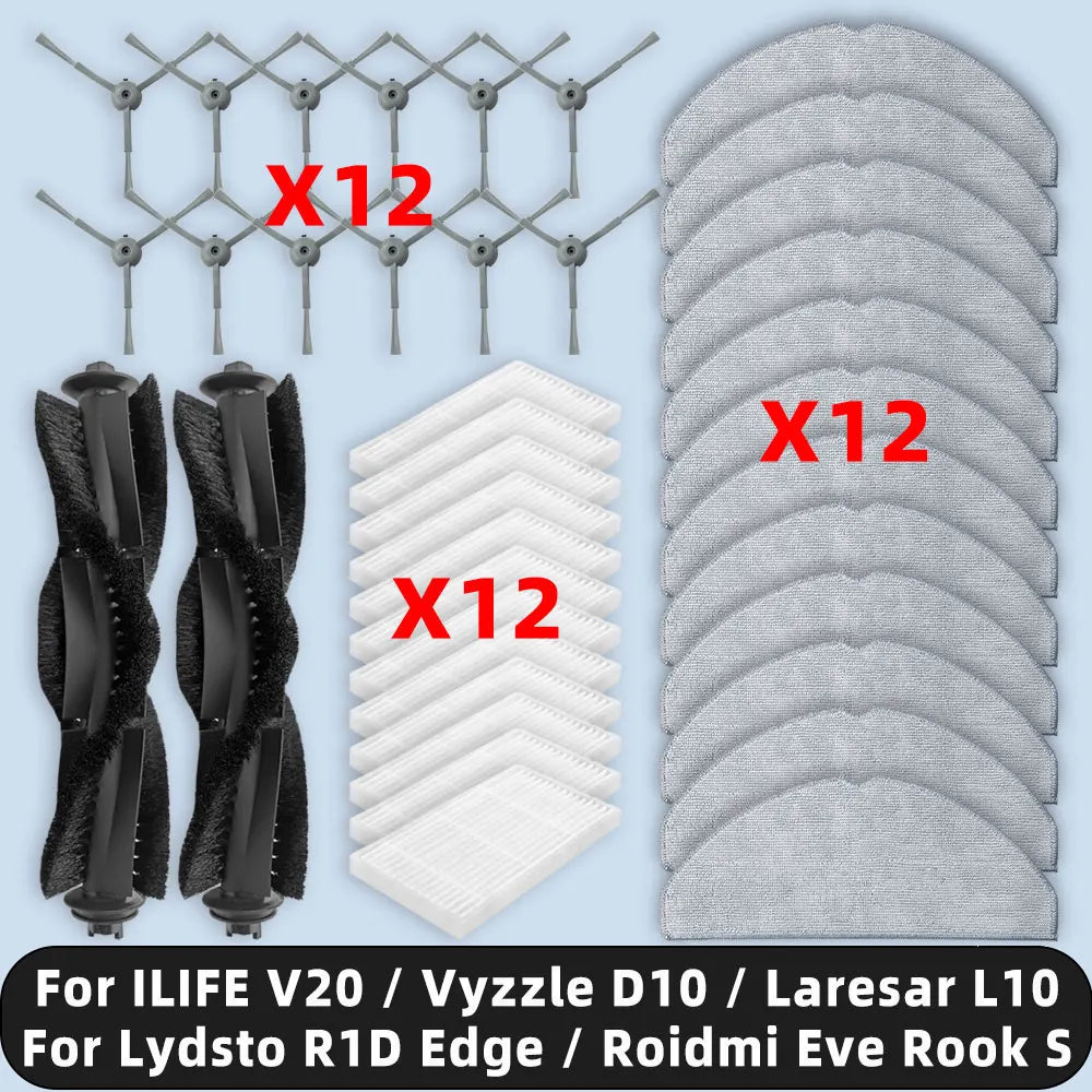 Compatible For ( ILIFE V20 / Vyzzle D10 / Laresar L10 / Lydsto R1D Edge / Roidmi Eve Rook S ) Parts Main Side Brush Filter Mop
