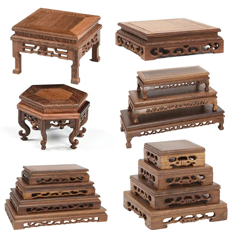 Retro Wooden Tea Tray Table Small Square Teapot Bases Bonsai Stand Bonsai Pedestal Wooden Base Vintage Furniture Home Decor